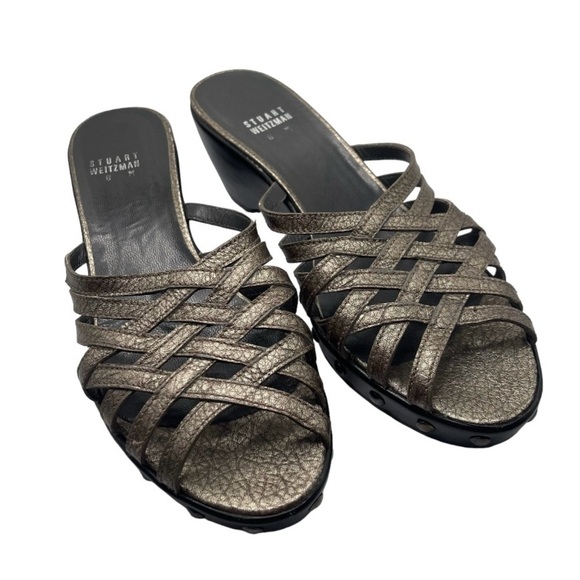 Stuart Weitzman Sandals Women's 8 US Metallic Gold Brown Leather Studded Vintage - Picture 2 of 10